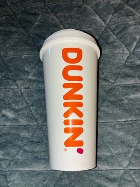 DUNKIN Large Logo Reusable Coffee Tumbler - White with Orange & Pink 24oz